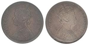 Victoria Queen, Silver Rupee, Error, Brockage, nice deep and complete lakhi impression on 