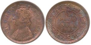 Victoria Empress, Copper ½ Pice, 1889, Calcutta Mint. About Uncirculated, Scarce.