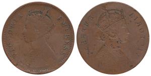 Victoria Queen, Copper ¼ Anna, Error, obverse brockage, nice deep and complete lakhi impre