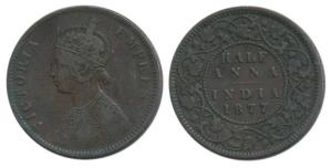 Victoria Queen, Copper ½ Anna, 1877. Very Fine+.