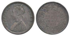 Victoria Queen, Silver ½ Rupee, 1874, Bombay Mint, B2 / II / dot. Nice brown toning, Extre