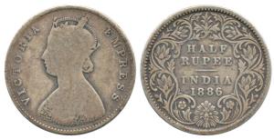 Victoria Empress, Silver ½ Rupee, 1886, Calcutta Mint, A / I / ’C’ incuse. Fine.