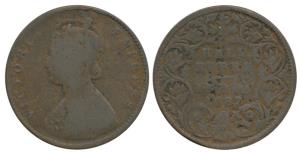 Victoria Empress, Copper ½ Rupee, 1887, OMS Off Metal Strike in Copper as Machine-Trial pi