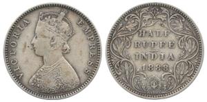 Victoria Empress, Silver ½ Rupee, 1888, Bombay Mint, A / II / ’B’ raised. Very Fine+.