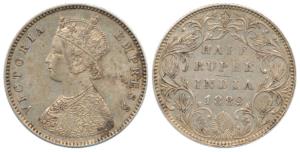 Victoria Empress, Silver ½ Rupee, 1889, Bombay Mint, A / II / ’B’ raised (Prid 299). About
