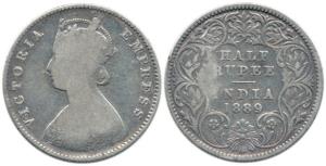 Victoria Empress, Silver ½ Rupee, 1889, Calcutta Mint, A / I / ’C’ incuse. Fine+, Scarce.