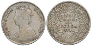 Victoria Empress, Silver ½ Rupee, 1896, Calcutta Mint, A / I / C incuse. About Very Fine.