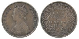 Victoria Empress, Silver ½ Rupee, 1897, Bombay Mint, A / I / ’B’ incuse, slight rotated di