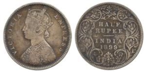Victoria Empress, Silver ½ Rupee, 1899, Bombay Mint, A / I / ’B’ incuse. Very Fine.