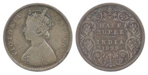 Victoria Empress, Silver ½ Rupee, 1899, Bombay Mint, A / I / inverted ’B’ incuse. Fine+.