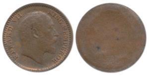 Edward VII, Copper 1/12 Anna, obverse brockage, faint lakhi impression on rev. Extremely F
