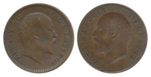 Edward VII, Copper ¼ Anna, obverse brockage, complete lakhi impression on rev. About Extre