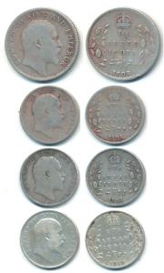 Edward VII, Silver ¼ Rupee, 1905; 2 Annas (3), 1905, 1908 and 1910. About Very Fine. (3)