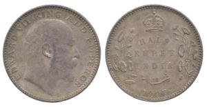 Edward VII, Silver ½ Rupee, 1907, Bombay Mint, ’B’ incuse and dot. Extremely Fine, Scarce.