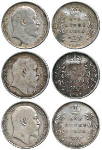 Edward VII, Silver Rupee (3), 1903, Calcutta Mint, No Mint Mark, 1903, Bombay Mint, ’B’ in