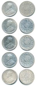 George V, Silver 2 Annas (5), 1912, 1913, 1914, 1916 and 1917. Fine+. (5)