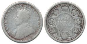 George V, Silver ¼ Rupee, 1911. Fine+.