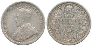 George V, Silver ½ Rupee, 1915. Fine+, Scarce.