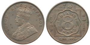 George V, Cupro-Nickel 8 Annas, 1919, Calcutta Mint. About Uncirculated.