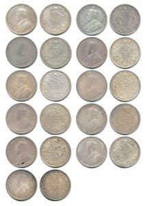 George V, Silver Rupee, set of 11, 1911 to 1921. Very Fine to Uncirculated. (11)