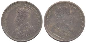 George V, Silver Rupee, Error, Brockage, nice deep and complete lakhi impression on rev., 