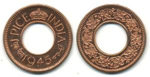George VI, Bronze 1 Pice 1945, Bombay Mint. Proof restrike, Rare.