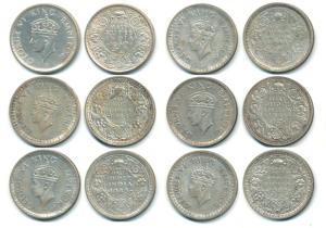 George VI, Silver ½ Rupee (6), 1940, 1941, 1942, 1943, 1944 and 1945. Very Fine+ to Extrem