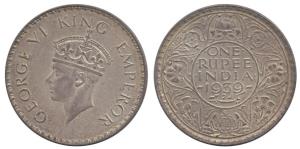 George VI, Silver Rupee, 1939, Bombay Mint, with dot. Nice brown toning, Superb mint lustu
