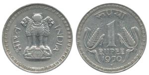 Cupro-Nickel Rupee, 1970, Bombay Mint. Extremely Fine.