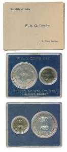 1970 Uncirculated Set, Food For All, set of 2, 20 Paise and Rupees 10. In immaculate condi