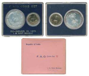 1971 Uncirculated Set, Food For All, set of 2, 20 Paise and Rupees 10. In immaculate condi