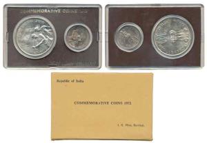 1972 Uncirculated Set, 25th Anniversary of Indian Independence, set of 2, 50 Paise and Rup