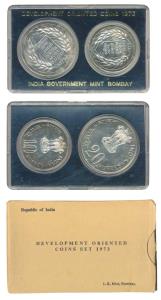 1973 Uncirculated Set, Grow More Food, set of 2, Rupees 10 and 20. In near immaculate cond
