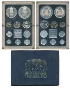 1973 Proof set, Grow More Food, set of 10, 1 Paisa to Rupees 10. In immaculate condition, 