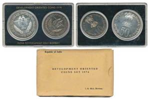 1974 Uncirculated Set, Food For All, set of 2, Rupees 10 and 50. In immaculate condition, 