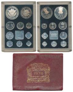 1974 Proof set, Food For All, set of 10, 1 Paisa to Rupees 50. In immaculate condition, wi