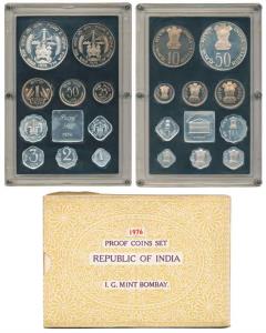 1976 Proof Set, Work and Food For All, set of 10, 1 Paisa to Rupees 50. In immaculate cond