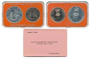 1978 Uncirculated Set, Food and Shelter For All, set of 2, Rupees 10 and 50. In immaculate