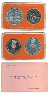 1978 Uncirculated Set, Food and Shelter For All, set of 2, Rupees 10 and 50. In immaculate