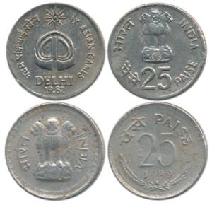 Cupro-Nickel 25 Paise, 1982 and 1989, Hyderabad Mint, full star mint mark. Very Fine to Ex