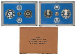 1982 Proof Set, IX Asian Games Delhi, set of 4, 10 Paisa to Rupees 100. In immaculate cond