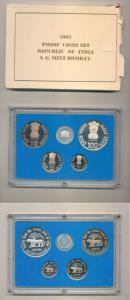1985 Proof Set, Reserve Bank of India, 50 paise to Rupees 100, Bombay Mint. Within origina