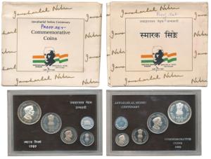 1989 Proof Set, Jawaharlal Nehru Centenary, set of 4, Rupee 1 to 100. In near immaculate c