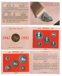1993 Proof Set, Quit India Movement, set of 4, Rupee 1 to 100. In immaculate condition, wi
