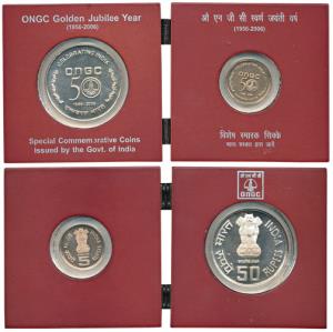 2006, ONGC set in a folding wooden case, set of 2, Rupees 5 and 50. In immaculate conditio