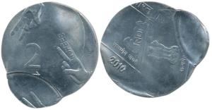 Rupees 2, 2008, Calcutta Mint, Natya Mudra isuue, triple struck on both sides. Extremely F