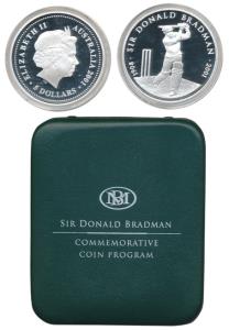 Australia, Sir Donald Bradman, Silver $5, 36.3g, 2001 (KM 761). Proof, in original box of 