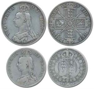 Great Britain, Victoria Queen, Silver Double Florin, 22.35g, 1889; Silver ½ Crown, 1891. F