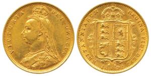 Great Britain, Victoria Queen, Gold ½ Sovereign, 4g, Jubilee head, Shield on rev. 1892. Ab