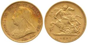 Great Britain, Victoria Queen, Gold ½ Sovereign, 4g, veiled head bust, 1893. Very Fine, Ra